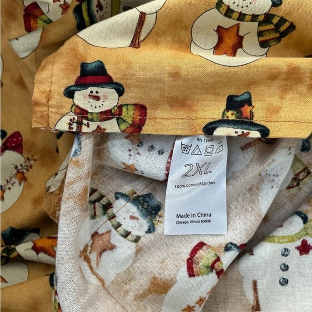 Seasons CelScrub Cotton Scrub Top V Neck Holiday Snowman Birdhouse Gold Spice XL - Picture 10 of 16